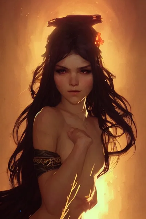 Prompt: a very beautiful savage girl, dungeon, light from above, fantasy, portrait, sharp focus, intricate, elegant, digital painting, artstation, matte, highly detailed, concept art, illustration, ambient lighting, art by ilya kuvshinov, artgerm, alphonse mucha, and greg rutkowski