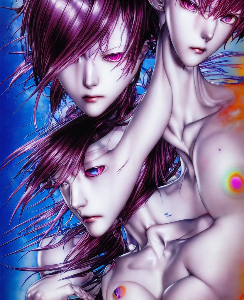 Prompt: realistic detailed image of ultra mega rainbow realistic detailed female character rei ayanami symmetrical depth perception masterpiece depth of field action horror gothic vivid colors art by yoshitaka amano by yukito kishiro by yoshiyuki sadamoto by artgerm by hajime sorayama