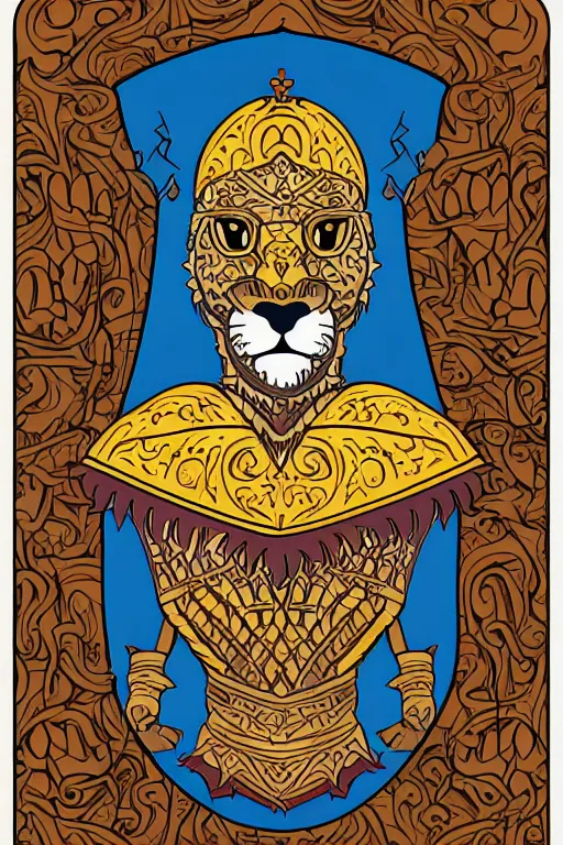 Image similar to Portrait of a lion in a medieval armor, colorful, illustration, highly detailed, simple, smooth and clean vector curves, no jagged lines, vector art, smooth