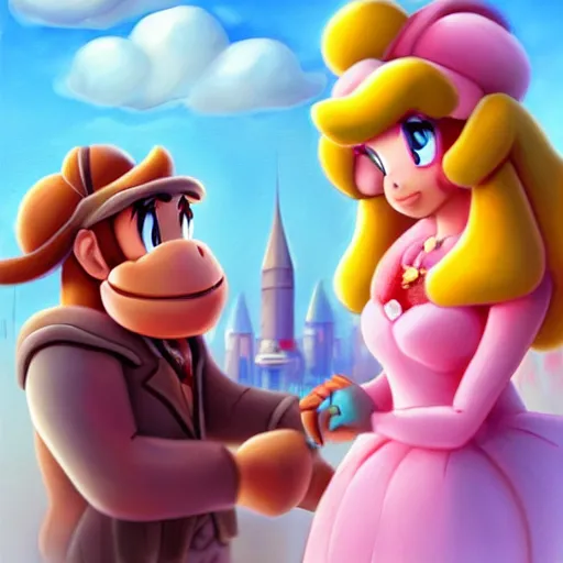 Image similar to Princess Peach and Donkey Kong on a date, trending on ArtStation