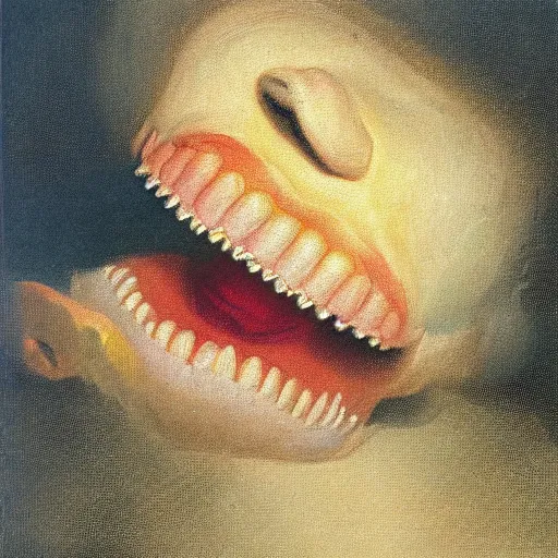 Image similar to helga pataki's teeth, soft rainbow light, painting by fragonard