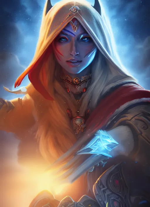 Image similar to hyperrealist digital art of sylvanas windrunner on a blue planet. by bayard wu, fantasy art, photo realistic, dynamic lighting, trending on artstation, poster, volumetric lighting, very detailed faces, 4 k, award winning