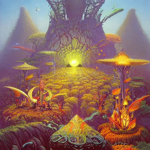 Image similar to fairie forest by kilian eng, chris foss, rodney matthews, robert mccall, jacek yerka and vladimir kush, oil on canvas