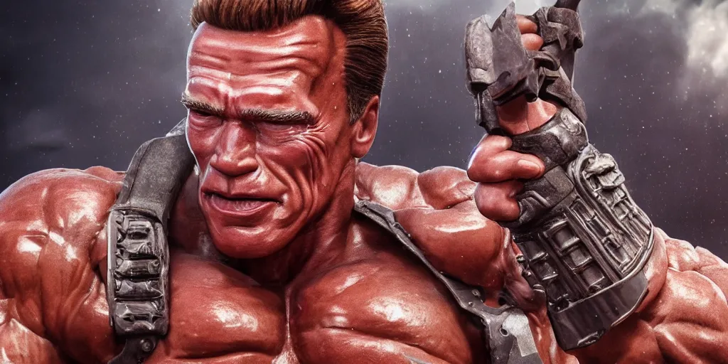 Image similar to a giant effigy of arnold schwarzenegger, realistic 4 k octane beautifully detailed render, 4 k post - processing, highly detailed, intricate complexity, epic composition, magical atmosphere, cinematic lighting, masterpiece, ultra hd