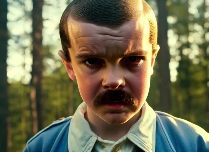 Image similar to film still of jim hopper as eleven in stranger things, 8 k