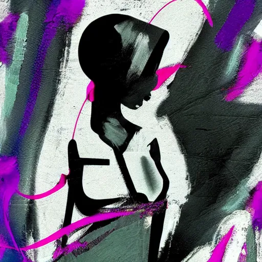 Prompt: vintage minimal figurative beautiful colorful, Sajida Hussain figurative art, cyber punk minimal figure art, soft colors mono chromatic, black color on white background, abstract