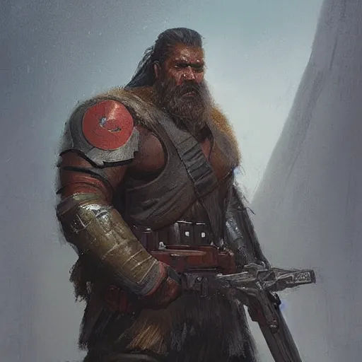 Image similar to portrait of a man by greg rutkowski, old bounty hanter, samoan features, tall and muscular, epic beard, star wars expanded universe, he is about 8 0 years old, wearing tactical armor gear.