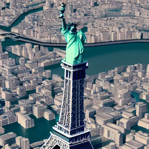 Prompt: a globe with the statue of liberty, the eiffel tower and other famous landmarks, 3 d render