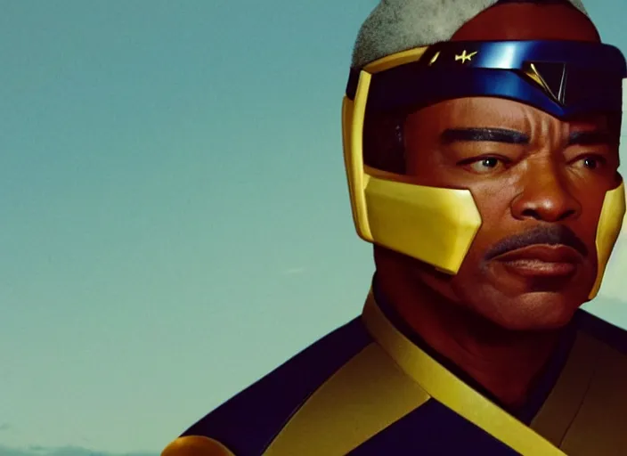 Image similar to Star Trek a hyper realistic ultra realistic photograph of Commander Geordi La Forge wearing his visor, highly detailed, 8k photograph