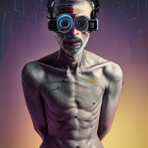 Prompt: Colour Caravaggio and DaVinci style full body portrait Photography of Highly detailed Man with 1000 years old perfect face wearing highly detailed sci-fi VR headset designed by Josan Gonzalez. Many details In style of Josan Gonzalez and Mike Winkelmann and andgreg rutkowski and alphonse muchaand and Caspar David Friedrich and Stephen Hickman and James Gurney and Hiromasa Ogura. Rendered in Blender and Octane Render volumetric natural light