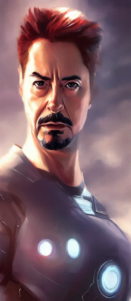 Image similar to concept art of tony stark, cinematic shot, oil painting by jama jurabaev, extremely detailed, brush hard, artstation, high quality, brush stroke