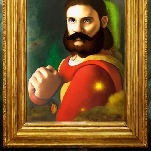 Image similar to a beautiful painted portrait of super mario renaissance painting by da vinci featured on artstation