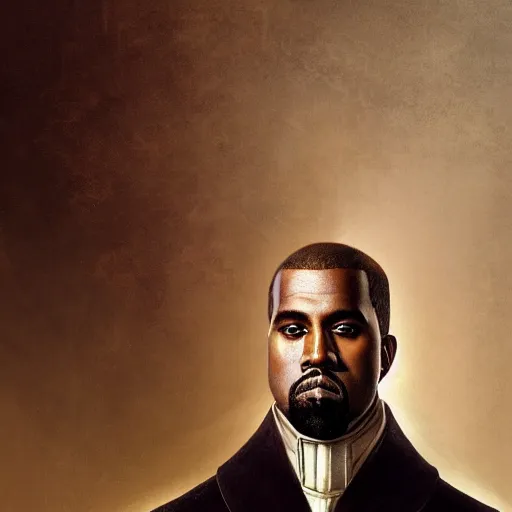 Image similar to Portrait of Kanye West as emperor napoleon, amazing splashscreen artwork, splash art, head slightly tilted, natural light, elegant, intricate, fantasy, atmospheric lighting, cinematic, matte painting, by Greg rutkowski