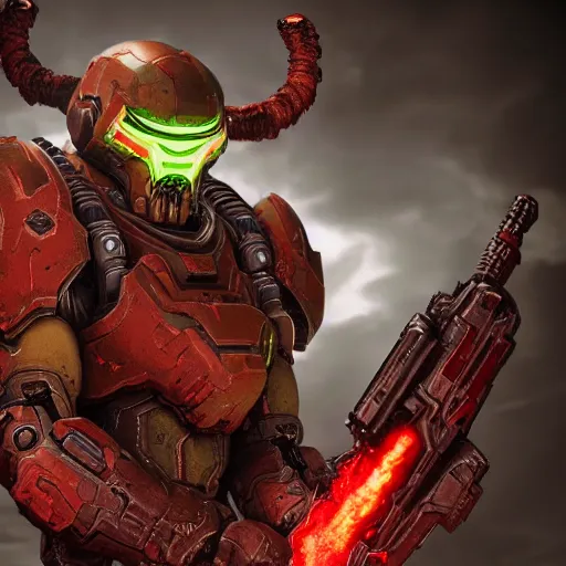 Image similar to doom slayer from doom eternal, photography