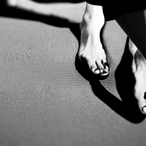 Prompt: a silhouette of a woman's feet, black and white hard light