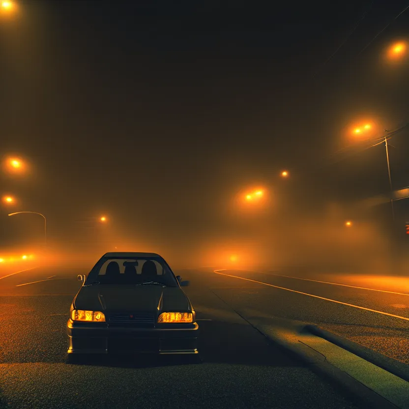 Image similar to one car JZX90 twin turbo drift middle of empty street, misty kanagawa prefecture, night, cinematic color, photorealistic, highly detailed,