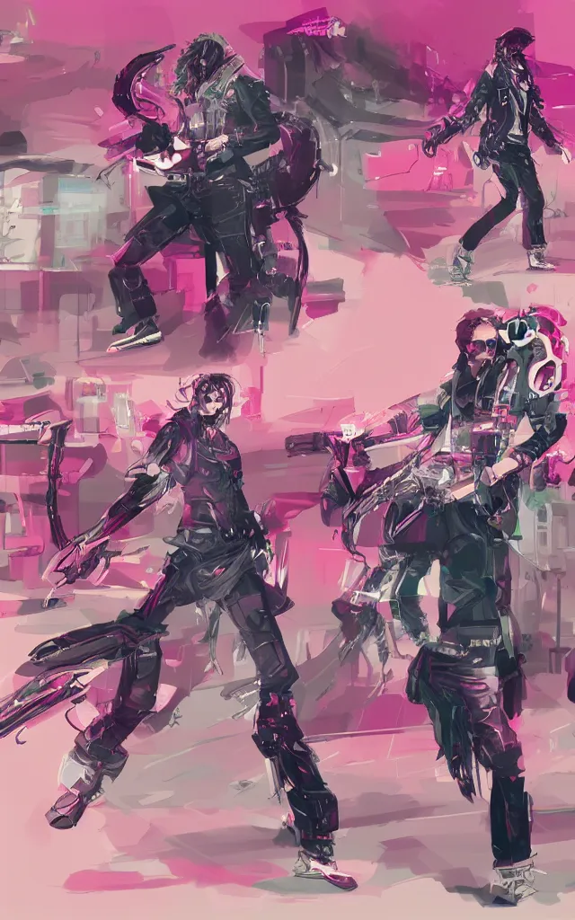 Image similar to concept art, character design, glam rocker in the style of syd mead and liam wong