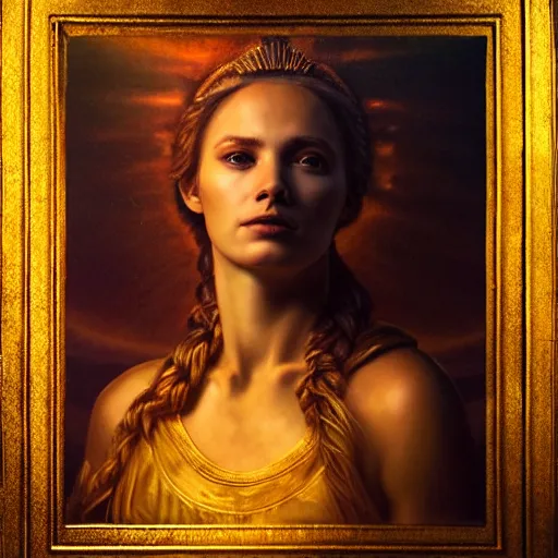 Prompt: majestic gracious regal goddess mater theia portrait, ancient greece, atmospheric lighting, painted, intricate, volumetric lighting, beautiful, rich deep colours masterpiece, golden hour, golden ratio, sharp focus, ultra detailed, by leesha hannigan, ross tran, thierry doizon, kai carpenter, ignacio fernandez rios