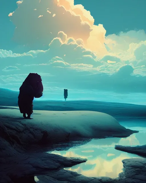 Image similar to white capybara at siberia, surreal photography, warm dramatic light, impressionist painting, colorful clouds, digital painting, artstation, kilian eng, john harris, bastien lecouffe - deharme, simon stalenhag, flower face