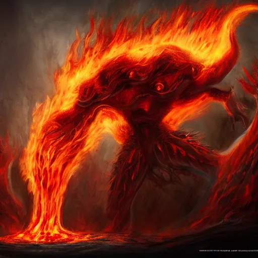 Prompt: a giant inferno demon, artstation hall of fame gallery, editors choice, #1 digital painting of all time, most beautiful image ever created, emotionally evocative, greatest art ever made, lifetime achievement magnum opus masterpiece, the most amazing breathtaking image with the deepest message ever painted, a thing of beauty beyond imagination or words