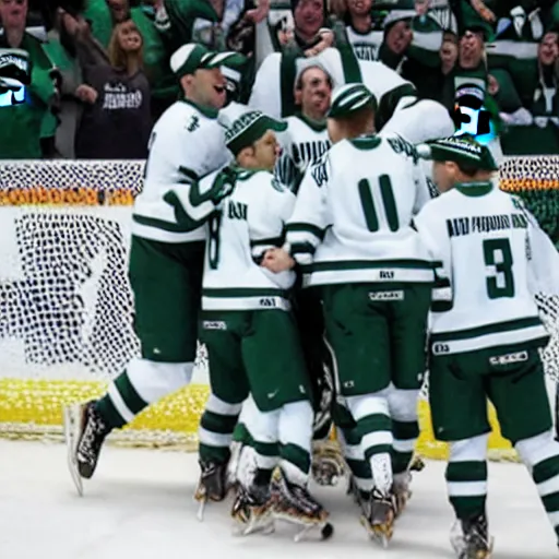 Prompt: “Michigan state ice hockey team wins frozen four, stylized like NHL video game”