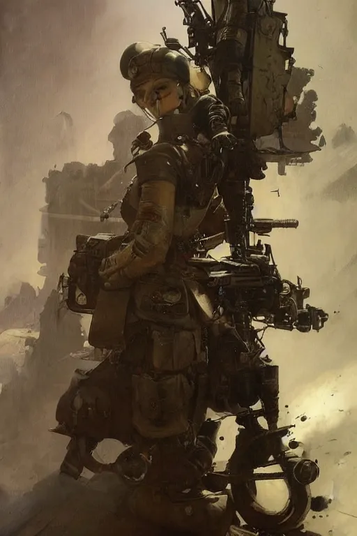 Image similar to dieselpunk military character concept art, painted by ruan jia, raymond swanland, lawrence alma tadema, zdzislaw beksinski, norman rockwell, jack kirby, tom lovell, alex malveda, greg staples