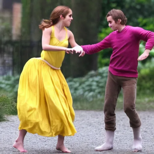 Image similar to Emma Watson dancing with shrek