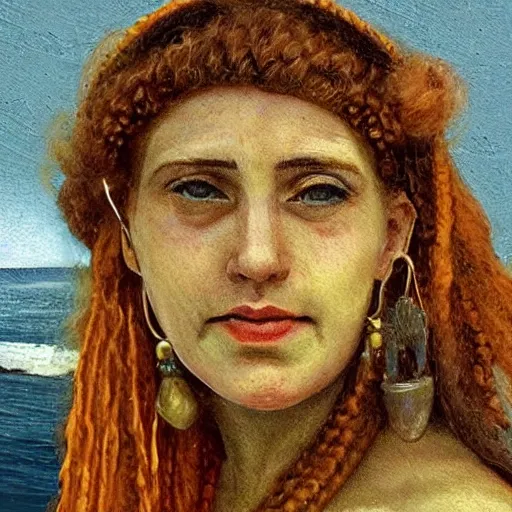 Image similar to 'https://i.pinimg.com/originals/8b/2b/3c/8b2b3c1c42721b1a61d595f3da14daf5.jpg' 15th Century Barbary Coast pirate Woman with Ginger hair and Golden hooped earrings photography by Steve McCurry