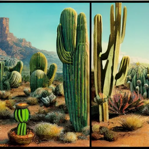 Image similar to Cactus man strikes again, concept art by James Gurney.