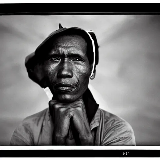 Image similar to A Kenyan-Filipino gas station worker in 3027, portrait, Taschen, by Annie Liebovitz, Robert Mapplethorpe, Hedi Slimane