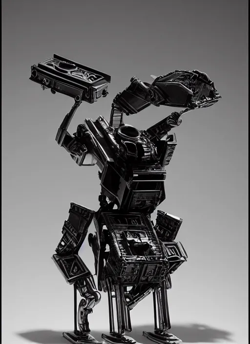 Prompt: a portrait of wall - e by gilles berquet, serge lutens, iris van herpen, photorealistic, intricate details, hyper realistic, dark fantasy, rococo dark smoked glass headpiece, onyx, photorealistic, canon r 3, photography, symmetrical features, symmetrical pose, wide angle shot, head to toe, standing pose, feet on the ground,