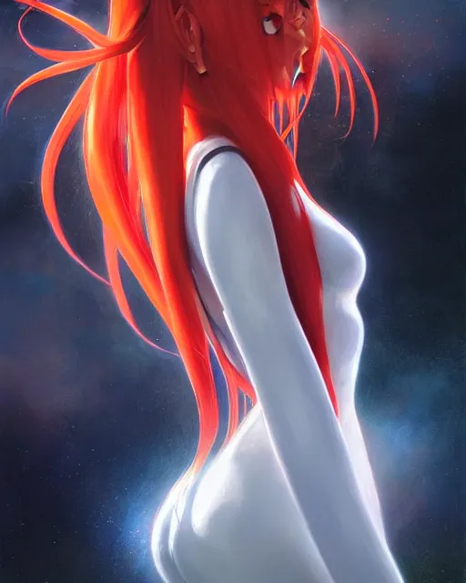 Prompt: asuka langley soryu wearing plugsuit, award winning photograph, radiant flares, realism, lens flare, intricate, various refining methods, micro macro autofocus, evil realm magic painting vibes, hyperrealistic painting by michael komarck - daniel dos santos