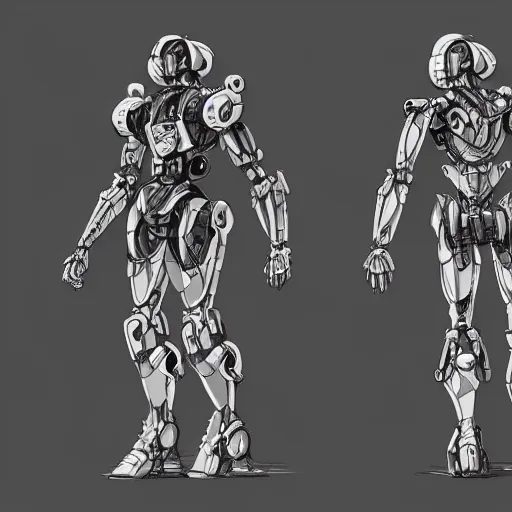 Image similar to character design sketch humanoid mecha by damascus apparel concept art character, fantasy, 4 k, high detail, sharp focus, trend in artstation