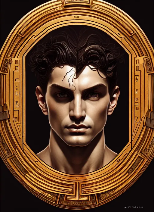 Image similar to symmetry!! portrait of perseus, greek mythology, ancient greece, elegant, highly detailed, dynamic lighting, digital art, digital painting, artstation, sharp focus, illustration, art by artgerm and greg rutkowski and alphonse mucha, 8 k