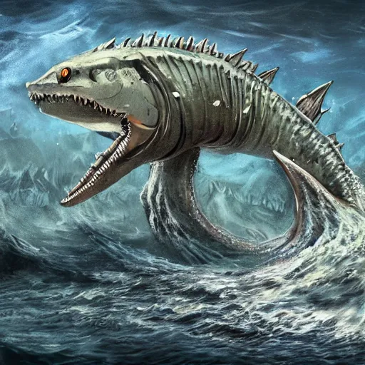 Prompt: an all consuming fish leviathan in the sea, concept art, realistic