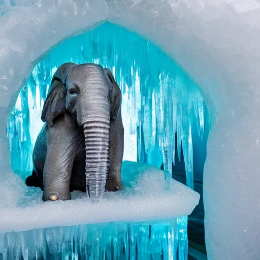 Image similar to fish frozen inside an ice sculpture of an elephant