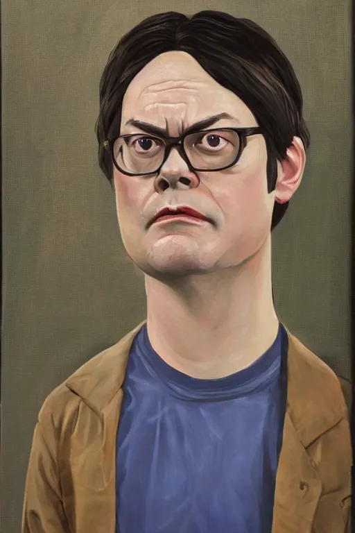 Image similar to portrait painting of dwight schrute from the office and joe lo truglio from brooklyn nine - nine, in the style of felice casorati