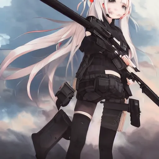 Image similar to M4 Sopmod ii girls frontline, ilustration by Krenz Cushart