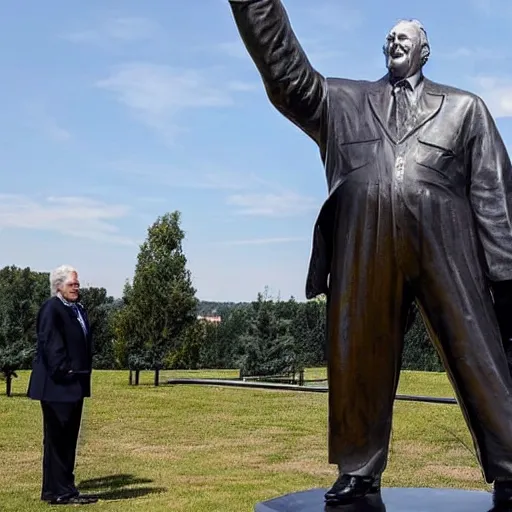 Image similar to a big metal statue of the czech president milos zeman