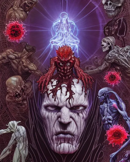 Prompt: the platonic ideal of flowers of cletus kasady ultimate carnage thanos dementor doctor manhattan chtulu nazgul, detailed, intricate, hyperrealism, intense, scary, decay, dmt, art by brock hofer and artgerm and greg rutkowski and alphonse mucha