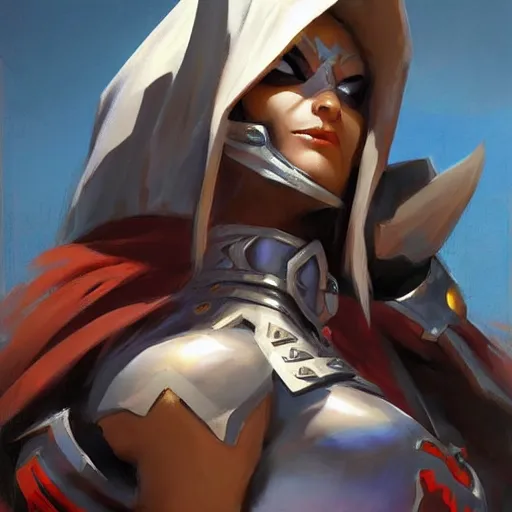 Image similar to greg manchess portrait painting of sylvanas as overwatch character, medium shot, asymmetrical, profile picture, organic painting, sunny day, matte painting, bold shapes, hard edges, street art, trending on artstation, by huang guangjian and gil elvgren and sachin teng