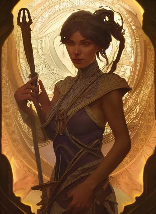 Prompt: photography of tarot card justice, deep focus, d & d, fantasy, intricate, elegant, highly detailed, digital painting, artstation, concept art, matte, sharp focus, illustration, hearthstone, art by artgerm and greg rutkowski and alphonse mucha