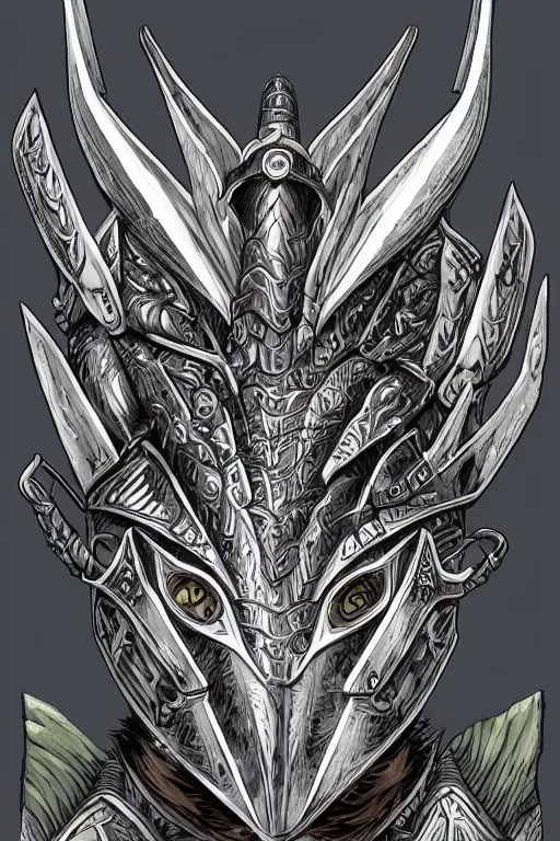 Image similar to armoured warrior, hummingbird helmet, symmetrical, highly detailed, digital art, themed armour, sharp focus, trending on art station, kentaro miura manga art style