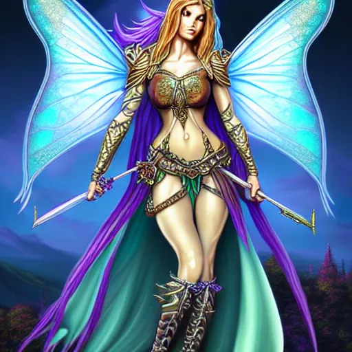 Image similar to adult fairy warrior queen, highly detailed, 4 k, hdr, illustrated by anne stokes