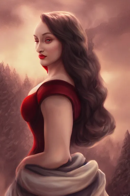 Prompt: matte painting of sophie turner as snow white, by artgerm