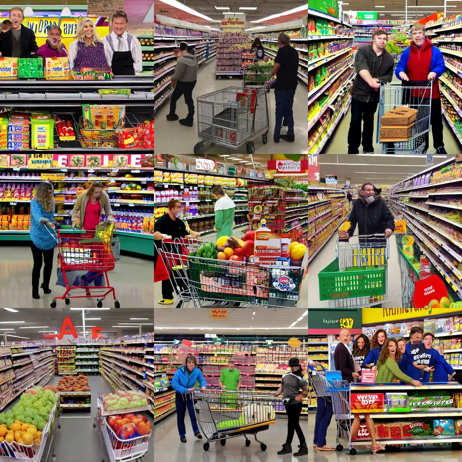 Prompt: Supermarket Sweep but they've finally decided to release all the ravenous wolves into the store alongside the contestants.