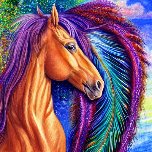 beautiful horse with long flowing peacock feather mane | Stable ...