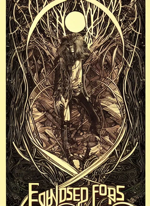 Image similar to endless forest, black holes, art nouveau, 7 0 s pulp poster art, majestic character, detailed, album cover, metalhead