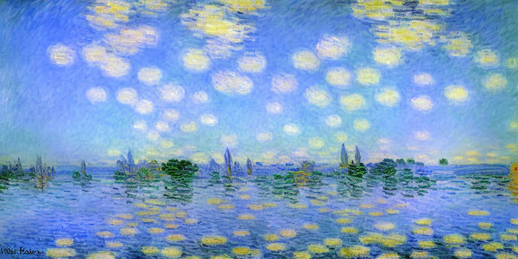 Image similar to blue sky, illustration, blueish, whiteish, dreamy, impressionism, claude monet style