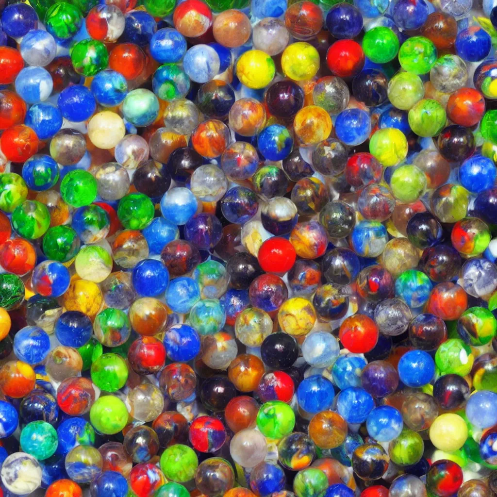 Prompt: marbles big and small fused to each other, high quality photography,